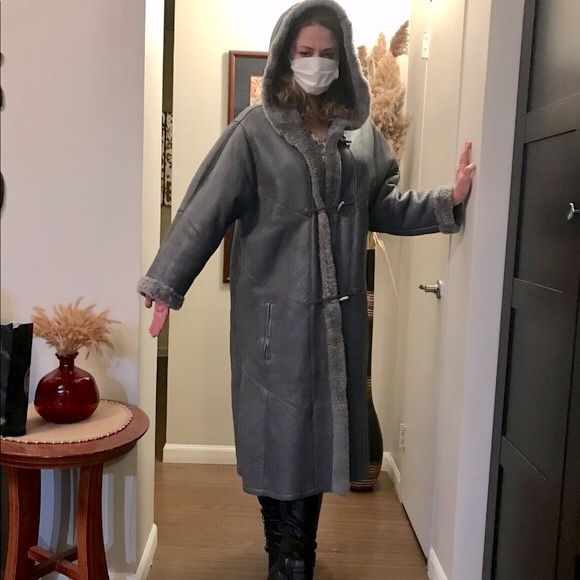 Genuine leather and shearling long coat, like new, size L - Picture 8 of 11